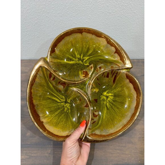 Vintage California USA Pottery Divided Tray Bowl MCM Retro - Picture 2 of 4